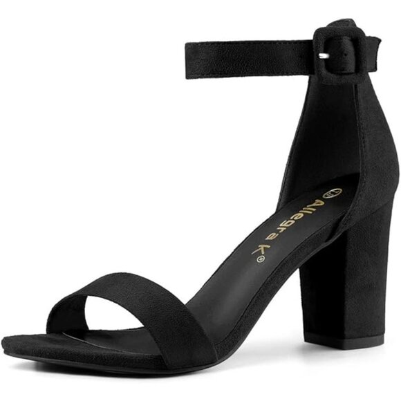 Allegra K Woman's Open Toe Chunky High Heel Ankle Strap Sandals Black 10 - Picture 7 of 11